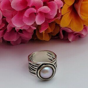Vintage ISRAEL 925 Sterling Silver Pink Pearl Dome Ring Size 9